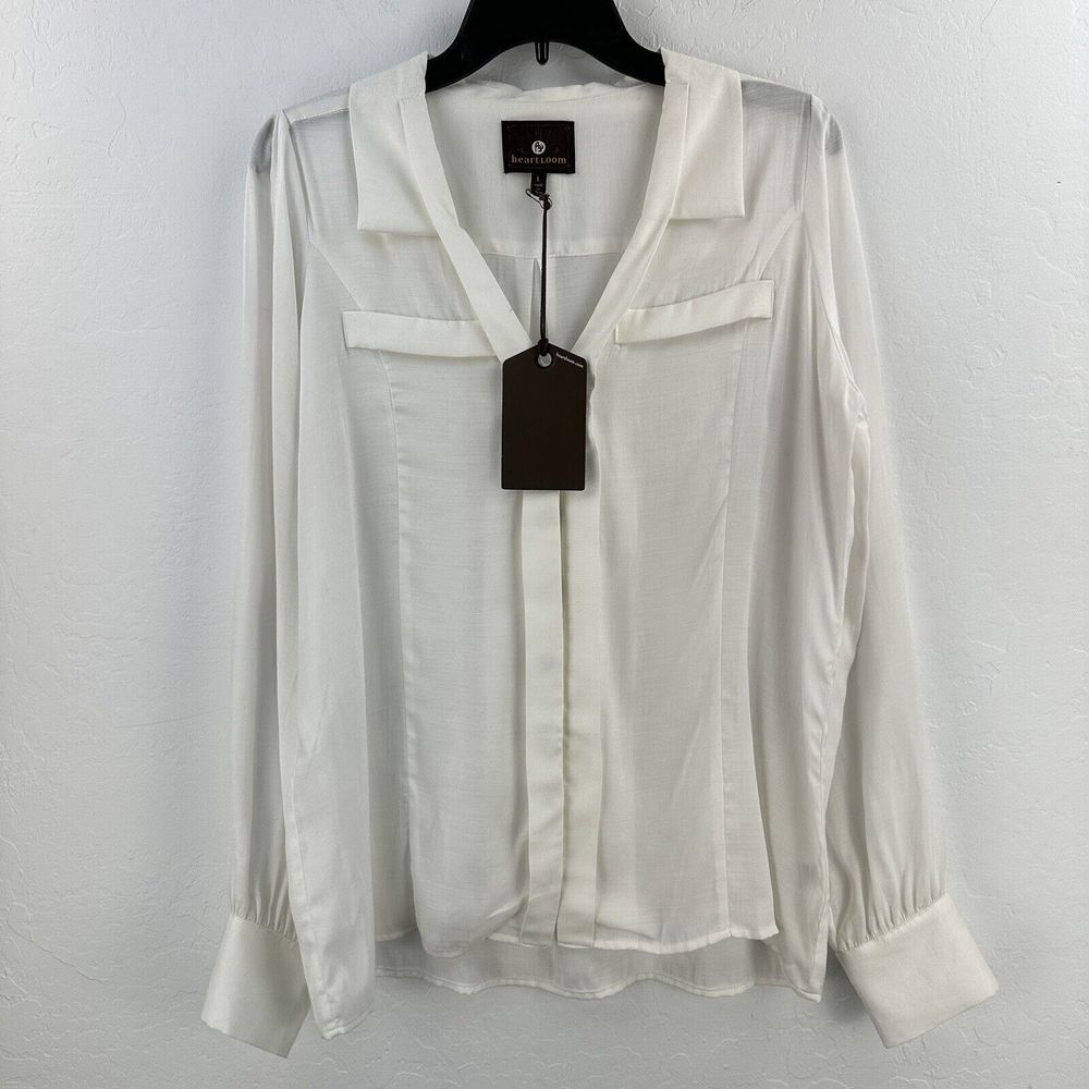 Heartloom Womens Top White Size L White‎ Blouse Button Up Shirt NEW